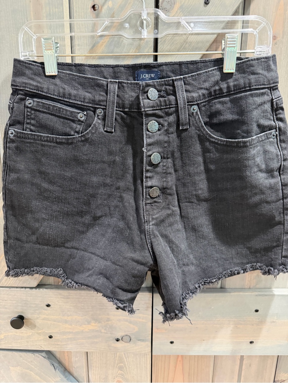 J.Crew Black High Rise Button Fly Raw Hem Denim Shorts Size 29